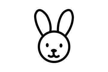 This is a simple, black and white line art illustration of a rabbit's head.