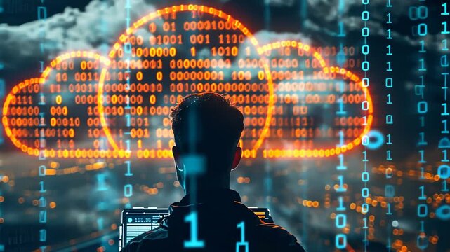 selective focus AI specialist working on laptop with cloud platform