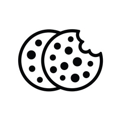 Simple outline icon of two chocolate chip cookies one bitten