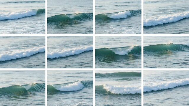 Collage of ocean waves breaking on a sunny day