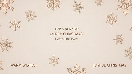 Beige background with copper snowflakes and holiday greetings christmas year