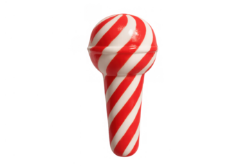 Candy cane microphone with red and white stripes representing festive holiday music and sweet christmas carols