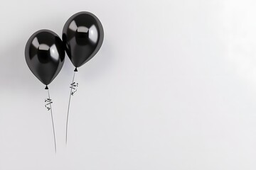 Elegant Black Balloons on White Background with Copy Space