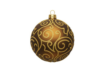 Golden christmas ball ornament isolated on transparent background