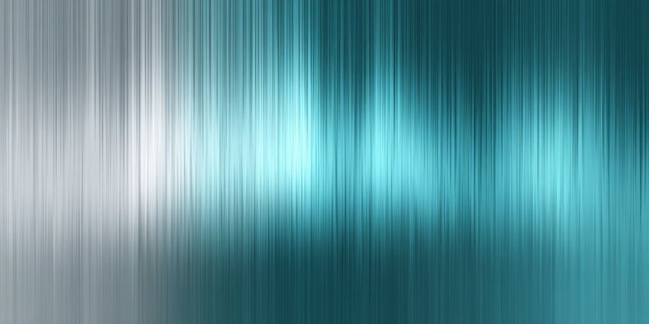 Vertical light streaks create an abstract gradient background transitioning from metallic silver to deep cyan