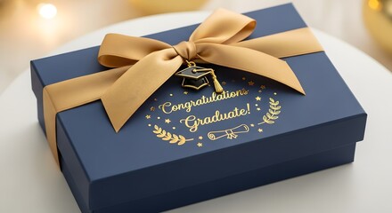 Elegant graduation gift box with gold ribbon and charm