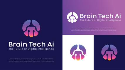 Modern abstract technology brain logo design vector, artificial intelligence, circuit and data network symbol, digital mind concept for tech startup, cyber security and software brand identity