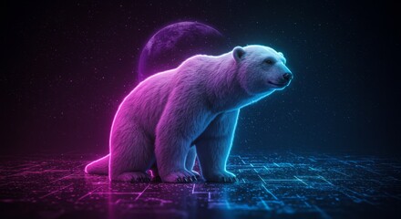 Polar Bear in Cyberspace - Polar bear in space symbolizes resilience, adaptation, and exploration. The cosmic backdrop offers a sense of grandeur and possibilities.