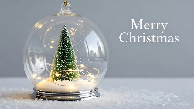 Glass Christmas bauble with miniature tree and fairy lights ornament