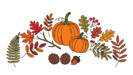 Autumn Harvest Collection Festive Pumpkins, Colorful Fall Leaves, Pinecones, and Acorns for Seasonal Decoration