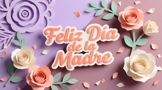 Elegant pastel floral design with layered paper roses and decorative text celebrating motherhood