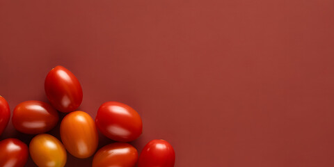 Fresh roma tomatoes cluster on a warm red background
