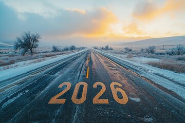 A cinematic wide shot of an endless highway stretching toward