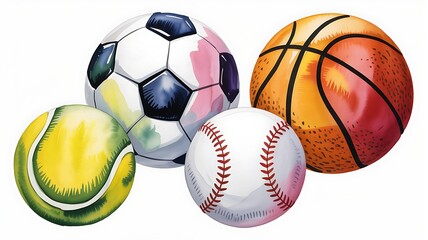 Watercolor ball sports design set. High quality.