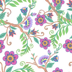 Blossom greenery eastern abstract retro flower watercolor repeat background for print