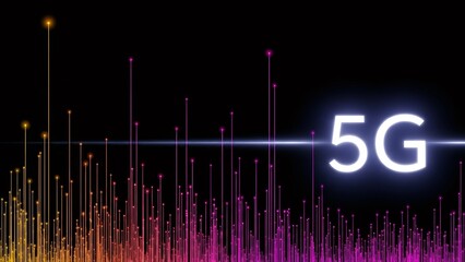 5G network concept with upward growing data lines. High speed internet technology development for telecommunication and digital innovation.