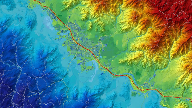 Vibrant Topographic Map Showing Elevation and Terrain