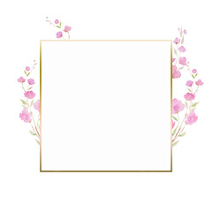 frame with Cherry blossom, sakura, branch with pink flowers, watercolor illustration.
