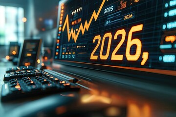 A digital progress bar transitioning from 2025 to 2026