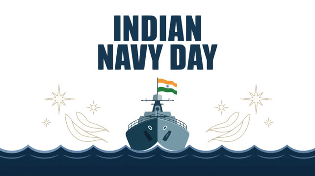 Indian Navy Day Warship and Waves Design with Indian Flag