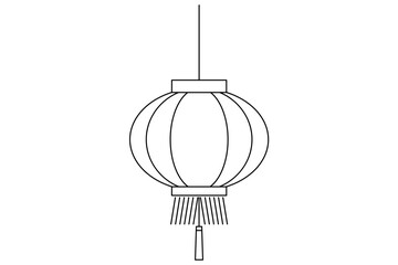 Chinese lantern, traditional New Year paper lamp. Hanging oriental religious decoration, luck symbol. Festive decorative Asian ornament. Line vector illustration isolated on white background