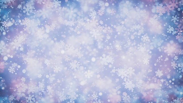 Falling snowflakes on a soft blue and purple bokeh background winter