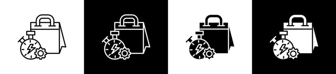 Limited icon set in line and glyph style on black and white background