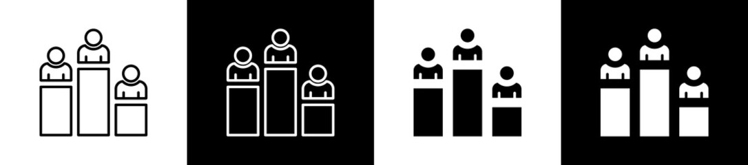 Ranking icon set in line and glyph style on black and white background