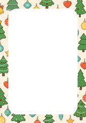 Colorful new year frame with Christmas tree toys letter for Santa Claus