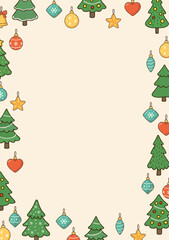 Colorful new year frame with Christmas tree toys