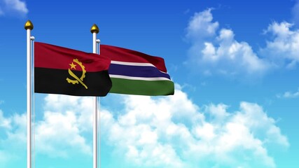 Waving flags of ANGOLA and GAMBIA on pole included with alpha channel