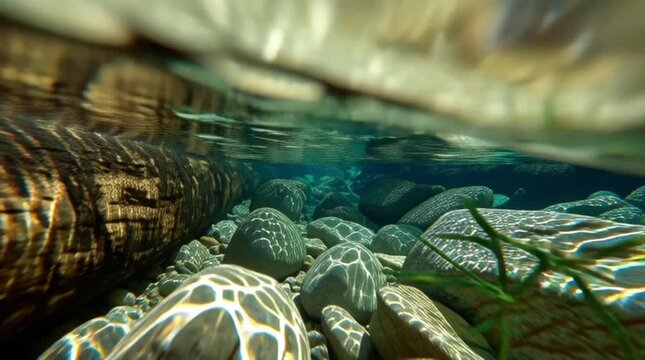 A clear forest stream bed near a waterfall