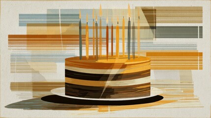 Layered Cake with Candles and Abstract Background
