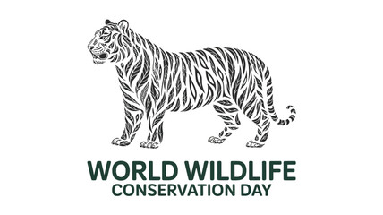 World Wildlife Conservation Day with Tiger and Leaf Design Illustration