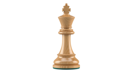 Elegant wooden chess king isolated PNG on transparent background, strategic game piece for design and educational use