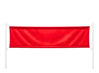 Obraz premium Blank red horizontal vinyl banner mockup with metal poles isolated on white background.