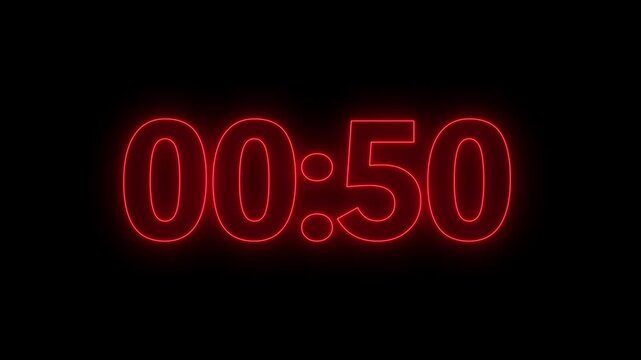 glowing neon 1 minute timer countdown animation, countdown timer one minute animation from 60s to 0s countdown one minute countdown timer animation on transparent background