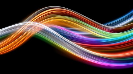 Fototapeta premium Vibrant waves of colorful light flowing seamlessly against a dark background, creating a captivating visual effect that radiates energy and movement.