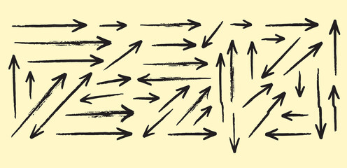 Set of hand drawn brush arrows on light background for infographics and presentations