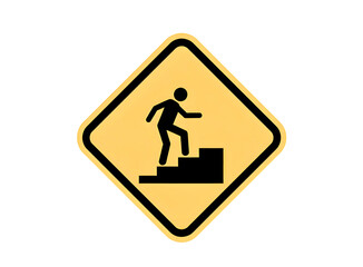 Yellow diamond warning sign with man climbing stairs icon isolated on white background.