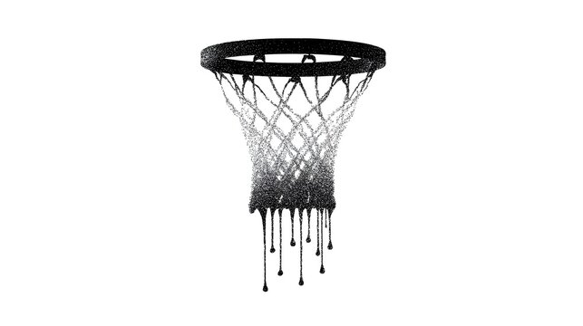 ic black and white basketball hoop featuring a net with a dripping melting effect creating a modern abstract visual
