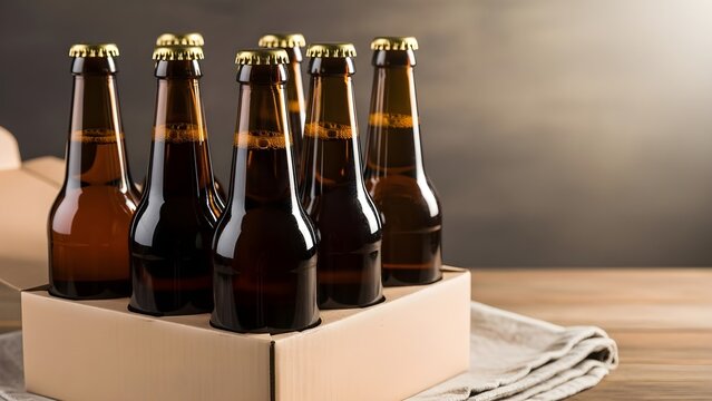 Golden Brews A Six-Pack of Amber Bottles Ready for Sharing, Perfect for Celebration