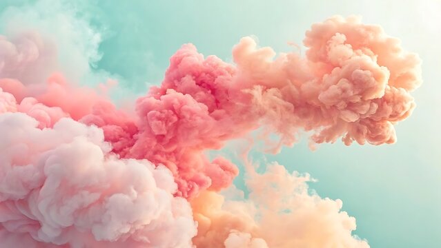 Pink and Peach Smoke Swirls Against Teal Sky diffusion stock