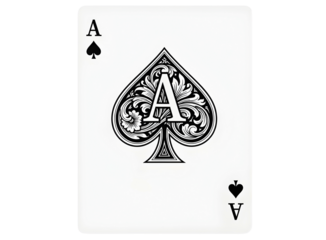 Ornamental vintage ace of spades playing card isolated on white background.