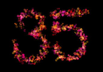 Number Thirty-five, 35, made with multicolored bokeh lights effect, Bokeh on black background, Digit, Blur, Glitter, Defocused, Seamless polka dot pattern, Illustration design