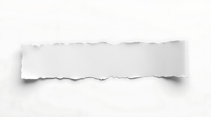 Single Torn White Paper Strip with Jagged Edges Isolated ripped