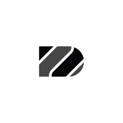 A modern, abstract logo featuring a stylized letter D composed of three diagonal stripes in varying shades of gray on a white background.