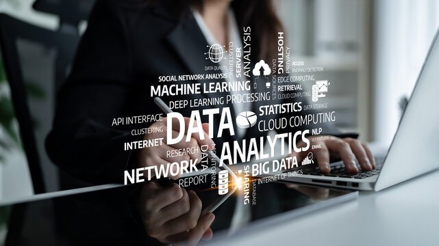 A professional data analyst engages with data analytics concepts in a modern office space, showcasing the integration of technology into business strategies and decision-making. Tessel