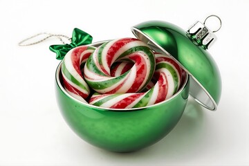 Candy canes in a festive glass on a green background