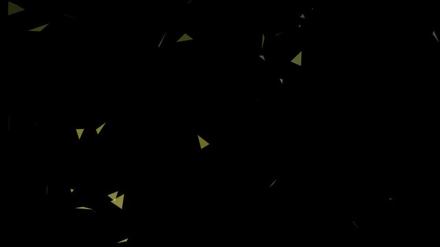 Abstract golden triangles floating and rotating on a dark background geometric shapes motion graphics technology concept digital art